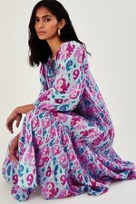 ✩Gorgeous *MONSOON* Blue Pink Cotton Heritage Print Tiered Kaftan Midi Dress M✩