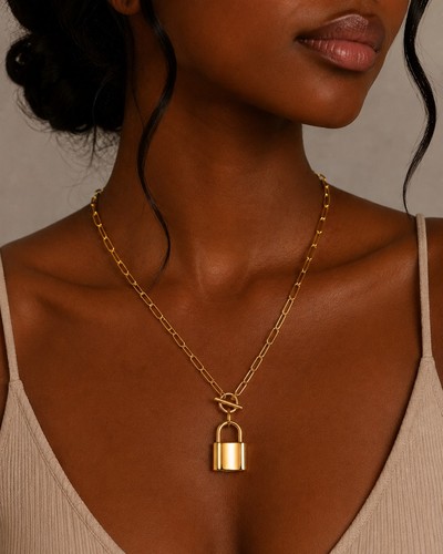18k gold plated padlock - gold,