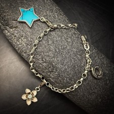Thomas Sabo 925 Silver Charm Club Bracelet, Turquoise Star & Enamel Flower