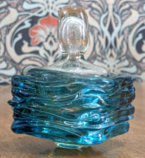 Rare Mdina Malta Trailed Strapped Blue Art Glass Paperweight Bottle Vintage 20th
