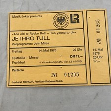 Jethro Tull 1976 Concert Ticket Stub Frankfurt Germany Too Old to Rock n Roll