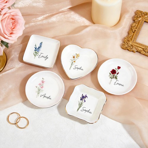 Personalized birth flower - flower, ring