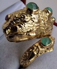 18Ct Gold Heavy Panther Ruby Lion Art Deco Dress Cocktail Ring 13.33g Size N