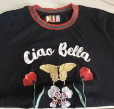 HerBench Ciao Bella Butterfly Embroidered Tshirt