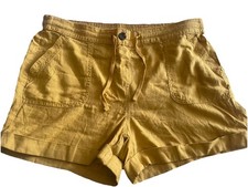 George UK 14 Linen Blend Shorts Ochre Yellow /Pockets /Elasticated Back NWOT