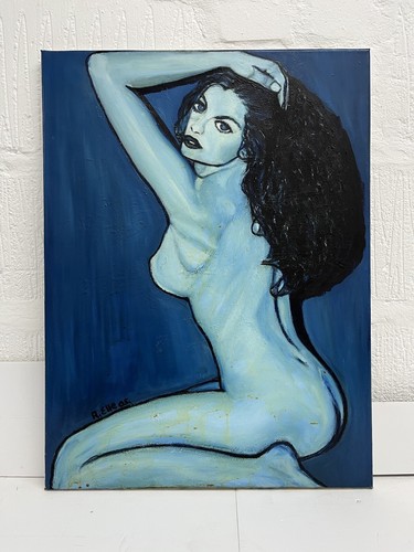 Blue canvas oil painting - blue,