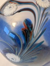 Okra Art Glass Paperweight Decorated With Flowers & Leaves in multi colours