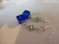 Lovely Cobalt Blue Cube Crystal and Star, Pair of Earrings Bright Silver 5 FOR 4