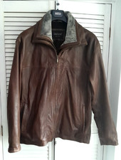 Mens Lakeland Leather Jacket Size 44  Vintage Brown Detachable Collar 