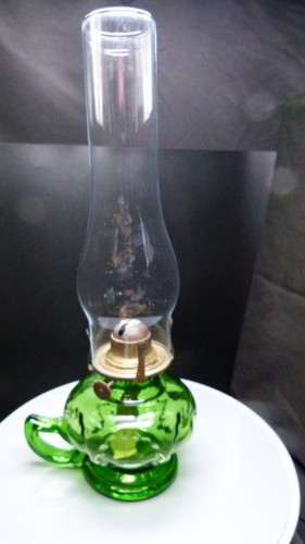 Vintage green glass oil - oil, lamp