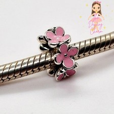 🩷Pink Daisy Flower Spacer Stopper Charm Bead Genuine S925 Sterling Silver🩷
