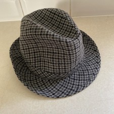  Vintage style trilby hat gents Cap Hat Size 57 cm grey/ black mix tweed fedora