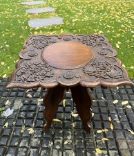 Vintage Hand Carved Wooden Asian Indian Chinese Table Foldable Serpent Detail