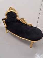 Large French Gilt Chaise Longues Black and Gold Frame