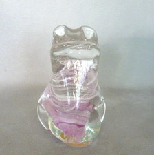 Alum Bay Glass Frog Paperweight. 8.5cm. Pink White Swirl. Original Label. VGC
