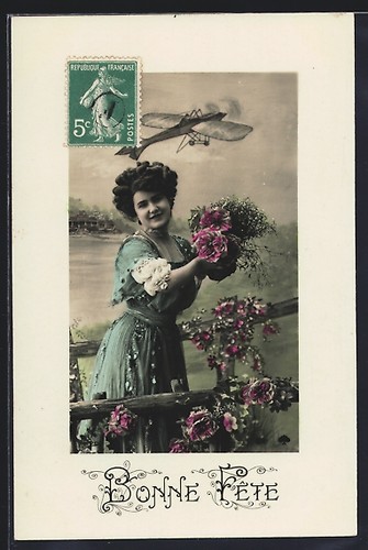 Postcard airplane over - postcard:,