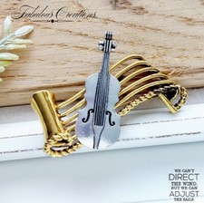 Violin Instrument Brooch Vintage Deco Look Broach Classical Music Pin Gift