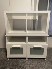IKEA BRIMNES Bedside Table White x 2 Drawer Nightstand Bedroom Cabinet + Kallax 