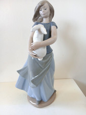 Lladro NAO Figure Of girl With white rabbit A/F.Hand Repair.