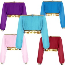 Girls Dancewear Junior School Crop Top Belly Costume Dance T Shirts Holiday