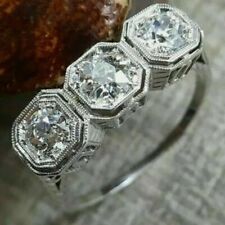 Art Deco Style Filigree Trilogy Lab-Created Diamond Three-Stone 925 Silver Ring