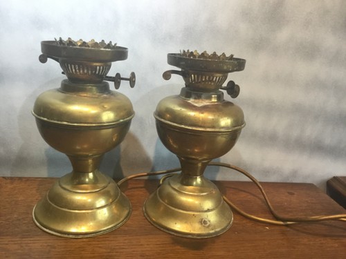 Old brass oil lamps with