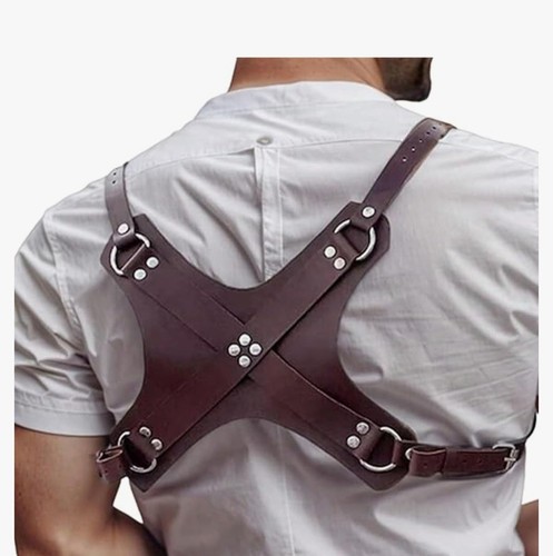 Brown leather chest harness - pu,
