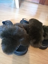 Black fur sandal size 6 BNWT