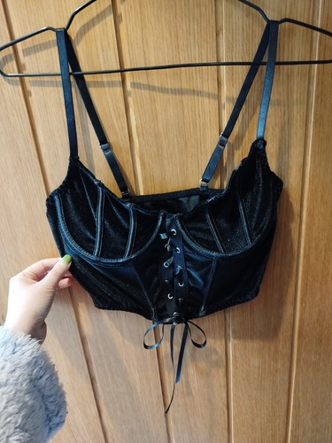 Romwe black velvet front - , tie