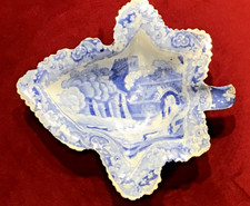 Antique Leaf Pickle Dish Serrated Edge, Willow Pattern Print, Printed ‘B’