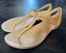 Crocs Women's Isabella T-Strap Sandals Thongs Peach Orange Uk Size 7