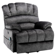 Fabric Velvet Power Recliner Armchair Electric Massage Sofa Reclining Chair Grey