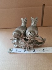 Silver Metal / Pewter? 2 Birds Roses Branch Salt And Pepper Set Vintage