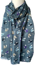 Fox Scarf Blue Grey Lightweight Wrap Womens Foxes Pattern by Peony Scarves New