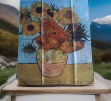 NEW 100% Silk Scarf Art Shawl Yellow Blue Van Gogh Sunflowers Reversible Ladies