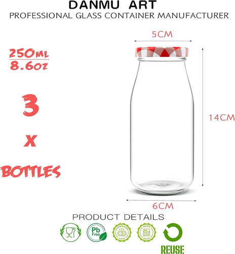 3pcs 250ml glass milk - glass, bottles