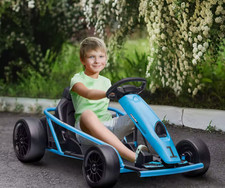 HOMCOM 24V Blue Electric Go Kart for Kids with Music, Horn Honking, Slow Start