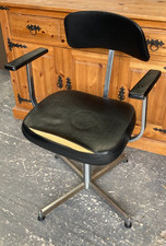 Vintage Retro Black Faux Leather Swivel Office Chair Chrome Frame with Arms