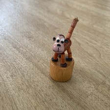 Vintage Wooden Animal dog / Monkey Push Button Bottom - Toy