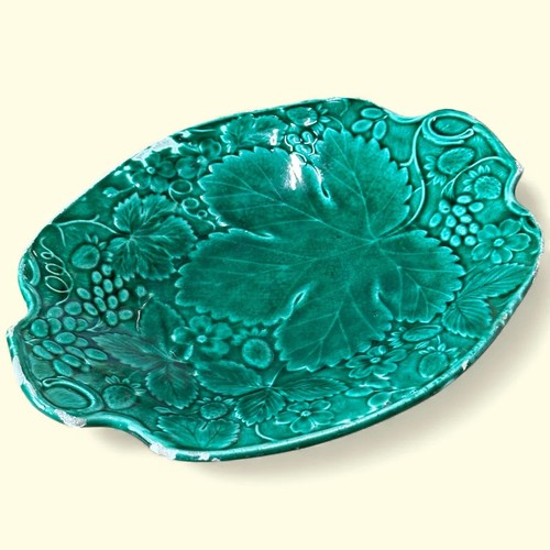 Antique green majolica plate - antique,