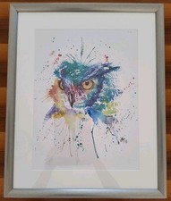 Jamie Taylor Print Of Colourful Owl In IKEA Silverhőjden Wooden Frame 21" x 17"