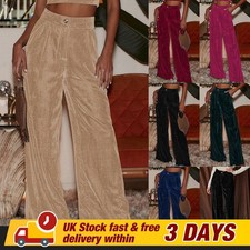 UK Women Velvet Flared Pants Bootcut Pockets Party Wide Leg Bottoms Trousers