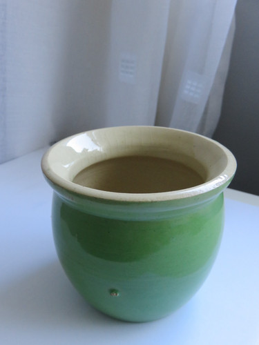 Antique green stoneware pot - antique,