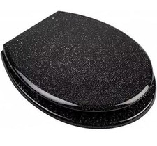 New Black Glitter 18" NOVELTY TOILET BATHROOM RESIN SEAT W/CHROME HINGES 