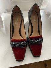 Women's Hobbs London Green Croc Effect Leather and Orange Velvet Toe Court Shoe