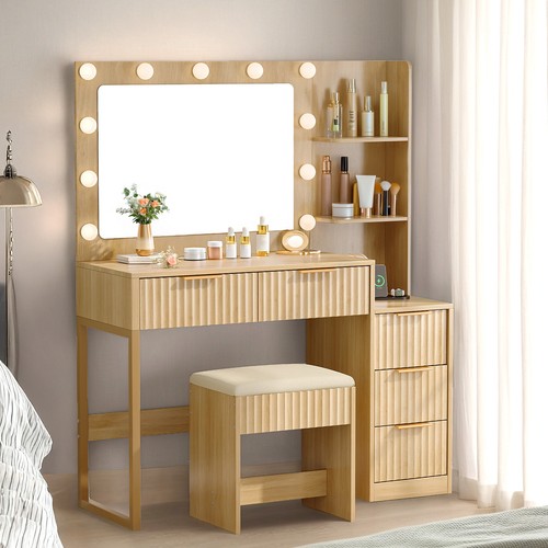 Fluted makeup vanity table set - makeup,
