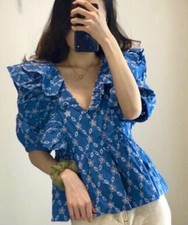 ZARA Blouse Top Medium Blue