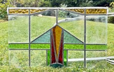 Beautiful Original Art Deco c1920's Antique Stained Glass Window 63cm x 39cm