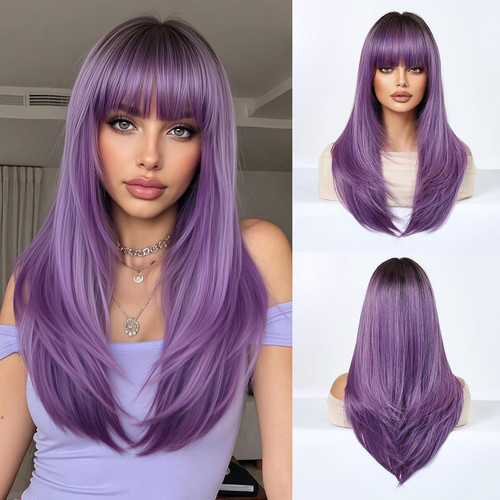 Pink wig long straight ombre - wig,
