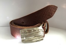 Celtic Brown Real Leather Belt with Rough Chrome Style Buckle 1 1/4" WX2